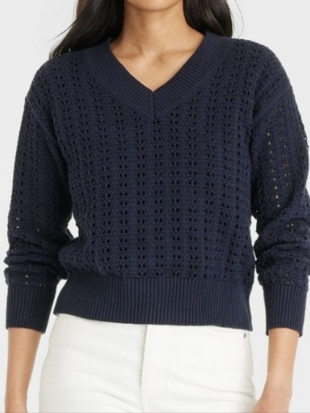 Nwt Universal Thread Navy Blue Openwork Vneck Sweater